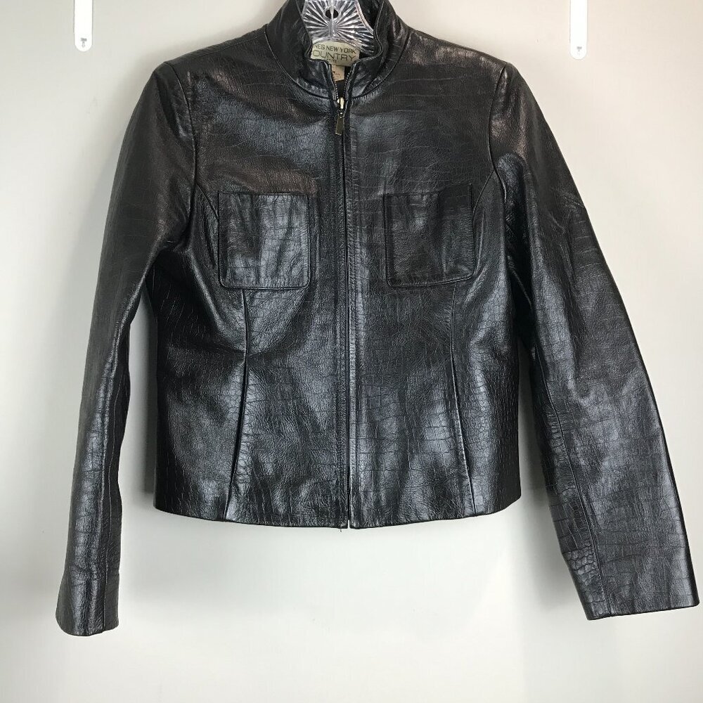 Jones NY Country Dk Brown Leather Jacket Size 6P